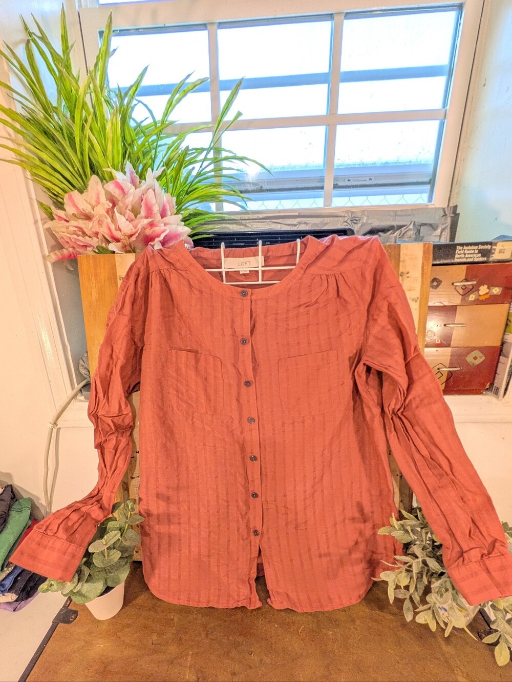 LOFT Women's Coral Silk/Cotton Button-Front Tunic